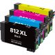 Epson 812XL (T812XL-XCS) Ensemble de 4 cartouches Réusinées Haut Rendement- C/M/Y/K