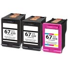 HP 67XL Trio pack (3YM57AN - 3YM58AN) - Deux cartouches d'encre Noir & une couleur Réusinées Haut Rendement